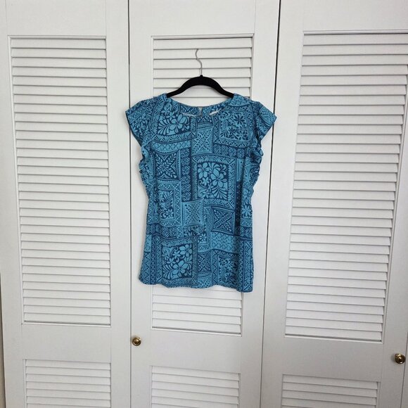 Loft, Aqua & Teal, Flutter Sleeve Blouse - Picture 1 of 3